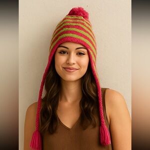 The North Face Striped Pink and Green Knit Hat
